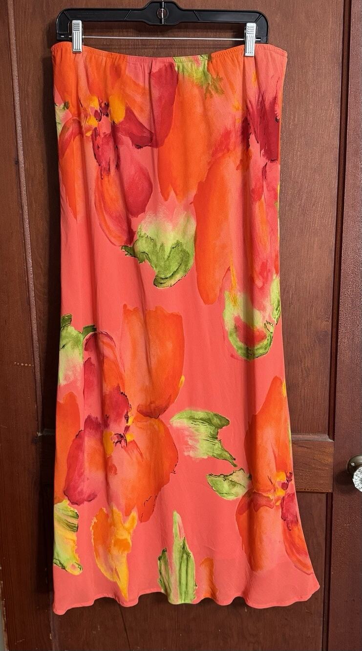 Vintage Carole Little Size 16 Watercolor Floral Maxi Skirt Rayon Made USA